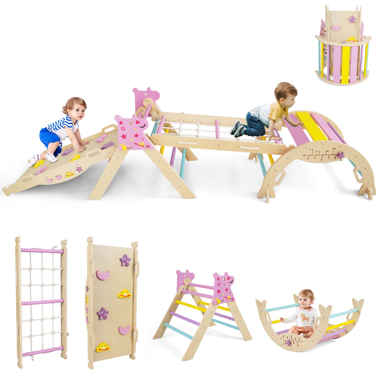 8-in-1 Foldable kids Climbing Toy Triangle Set – Astronaut and Unicorn